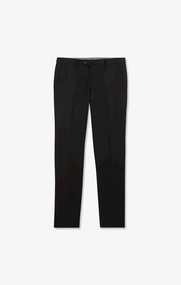 Pantalon Slim Noir En Laine à Plis Cassés