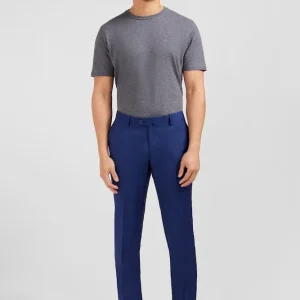 Pantalon slim bleu en laine à plis cassés