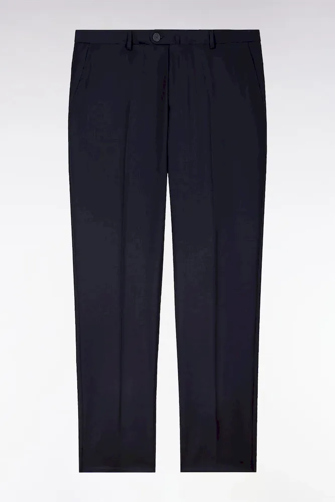 Pantalon Slim Bleu Foncé En Laine à Plis Cassés