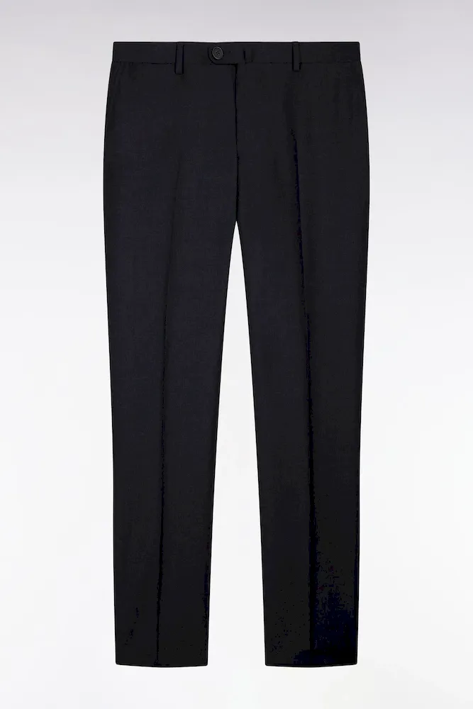 Pantalon Slim Gris Foncé En Laine à Plis Cassés