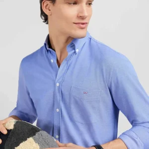 Chemise slim en coton pinpoint bleu