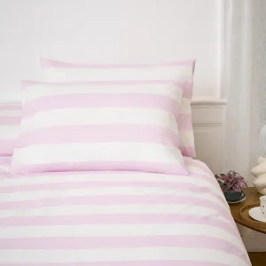 Lot de taies d'oreillers rectangulaires en coton blanc à rayures roses