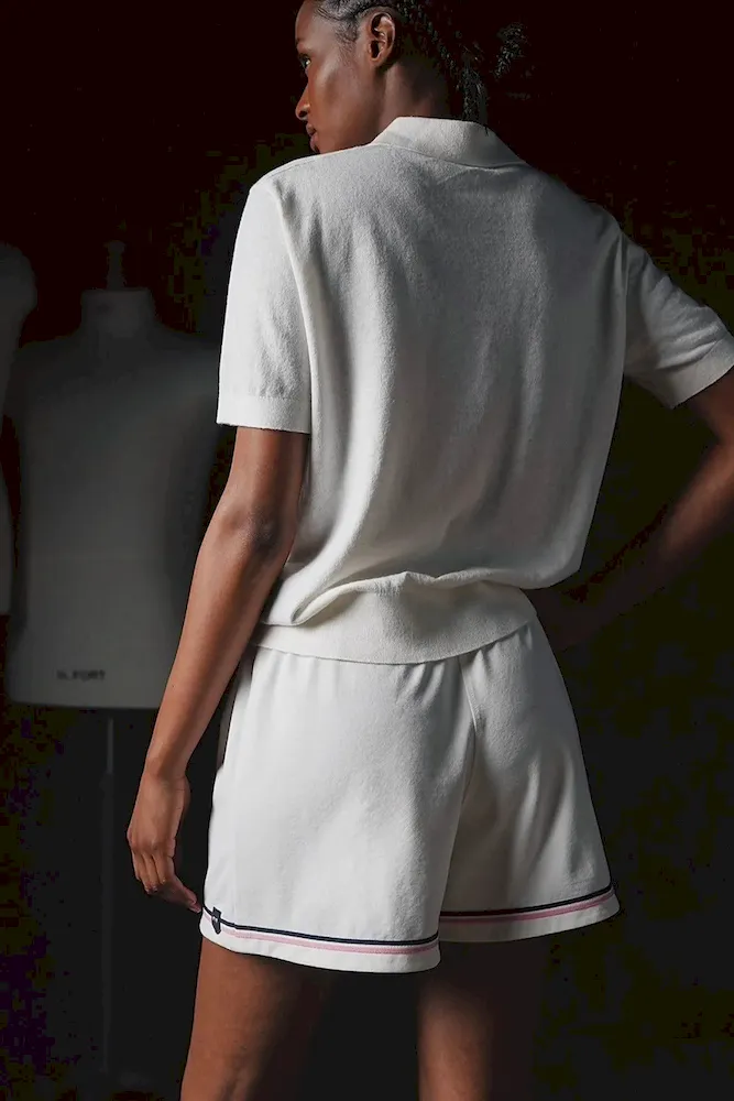 Short blanc taille élastique Pap'atelier à galons rayés et écusson – Bild 2