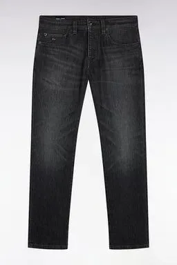 Jean 5 Poches En Denim Stretch Mélangé Gris Délavé Coupe Regular