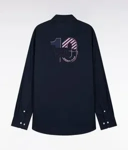 Alternative view of Chemise en coton pinpoint marine broderie 10 dos coupe droite