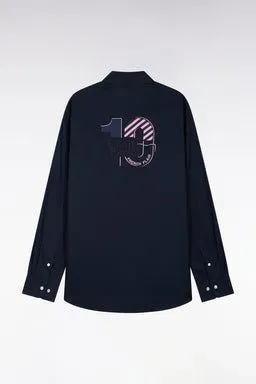 Chemise En Coton Pinpoint Marine Broderie 10 Dos Coupe Droite