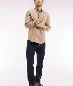 Chemise en coton piqué beige coupe droite